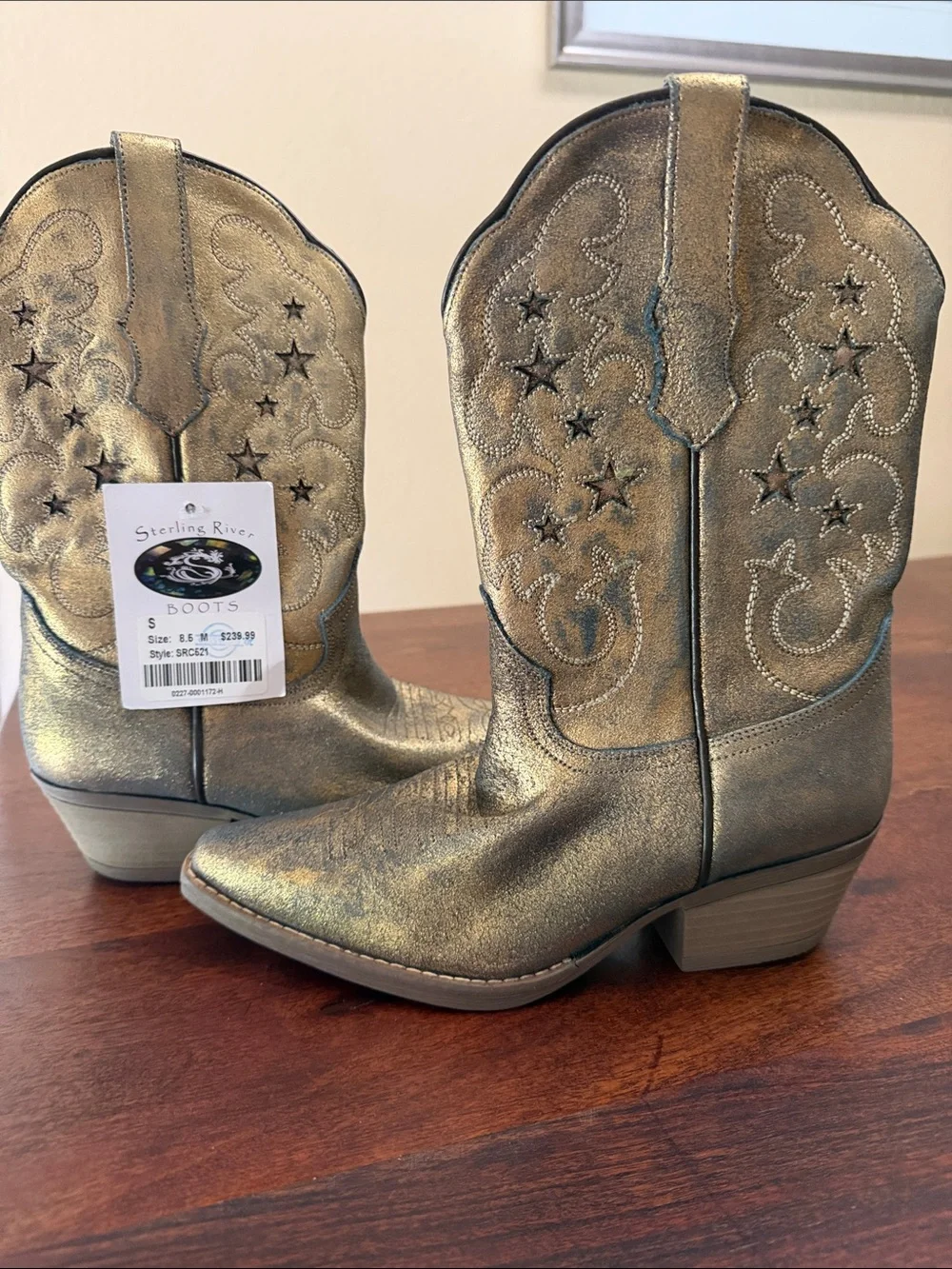 Sterling River Metallic Gold Western Ankle Booties